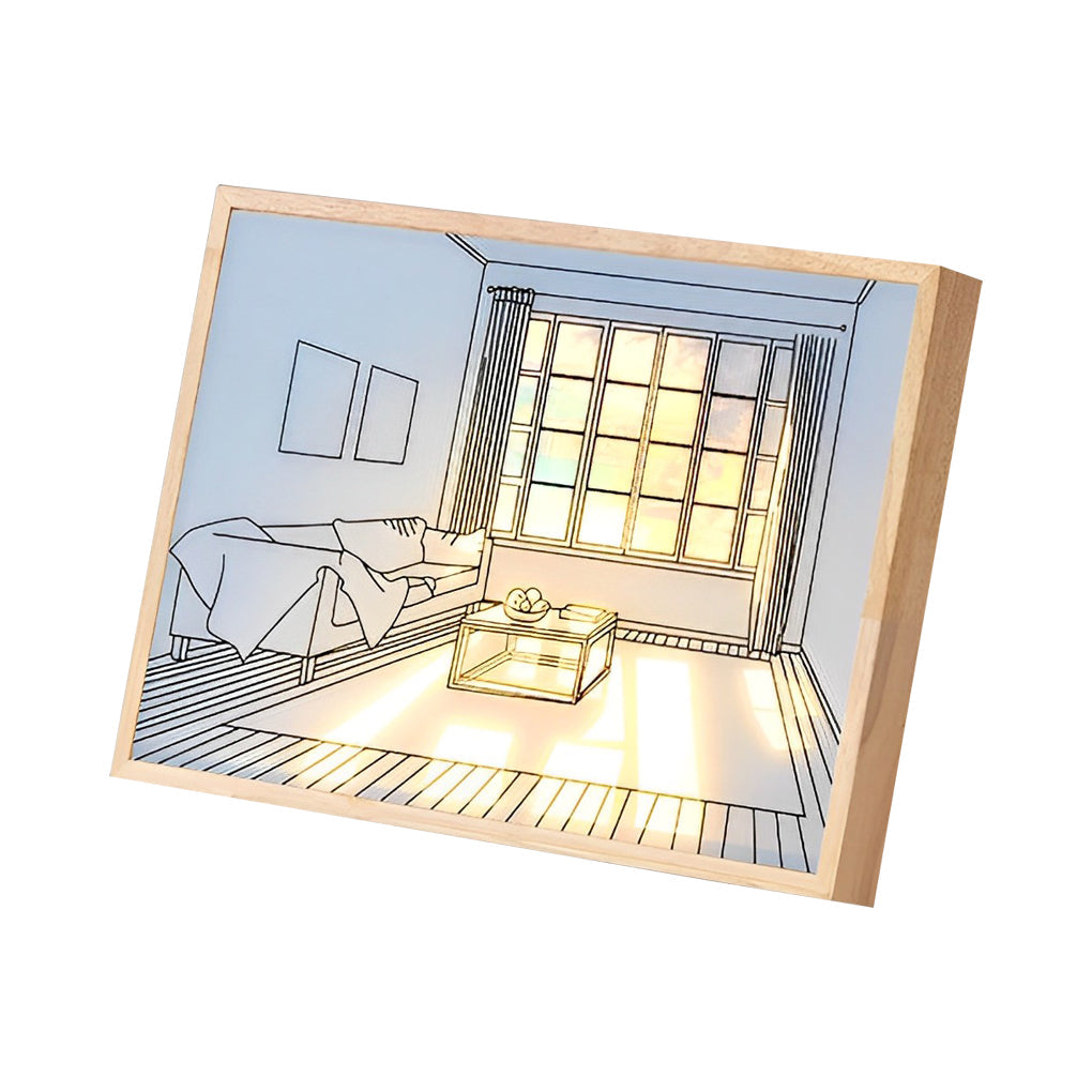 Wood Frame Ins Touch Control Dimmable LED Sunshine Painting Night Light