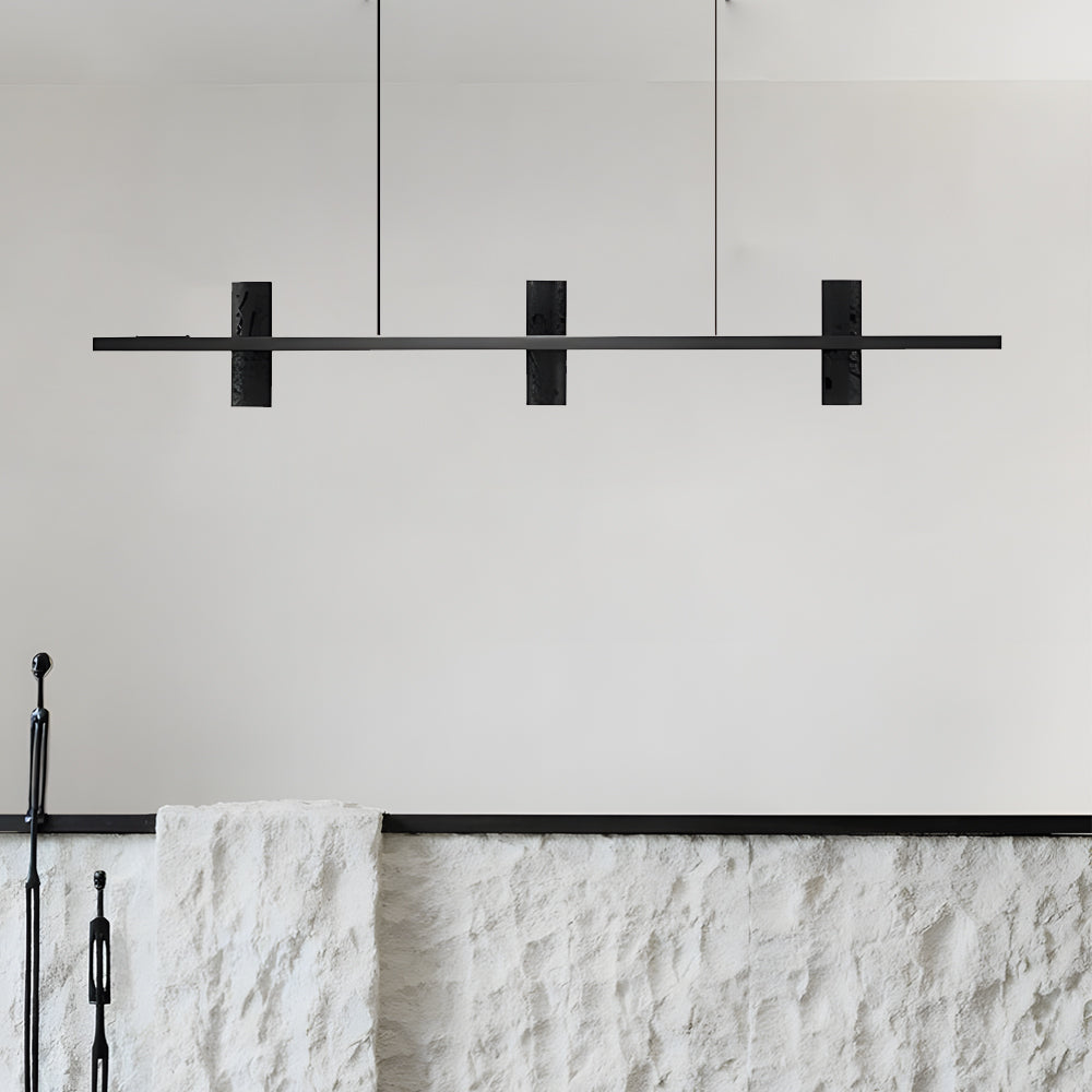 LED Copper Black Stone Linear Island Pendant Light