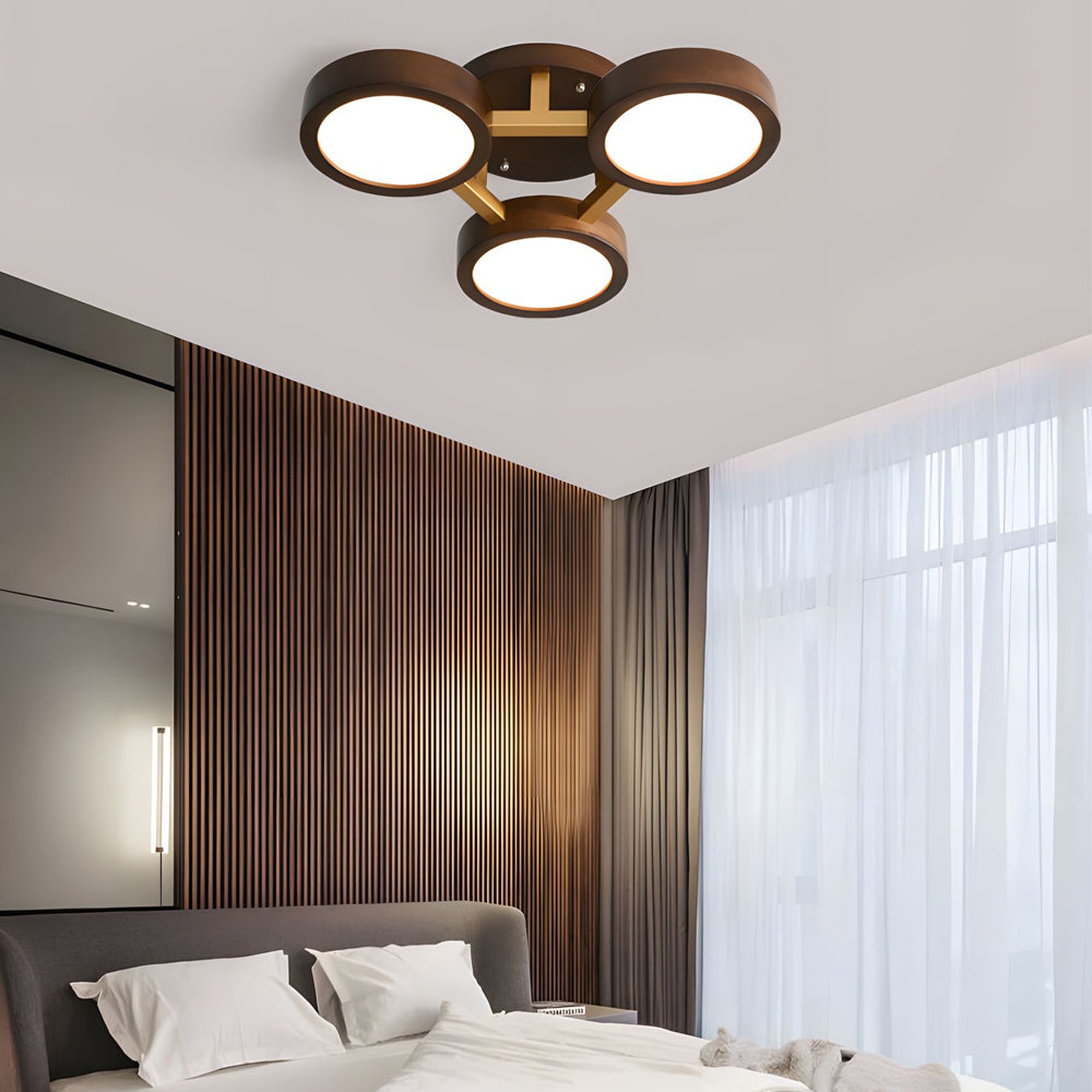 Modern Sputnik 3/4/5-Light Walnut Circles Flush Mount LED Ceiling Light