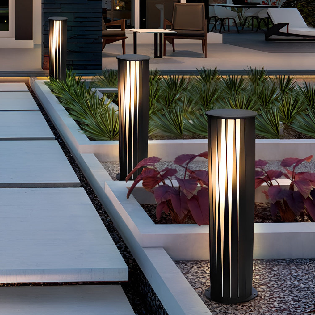 Creative Cylindrical LED Waterproof Black Modern Solar Pathway Lights