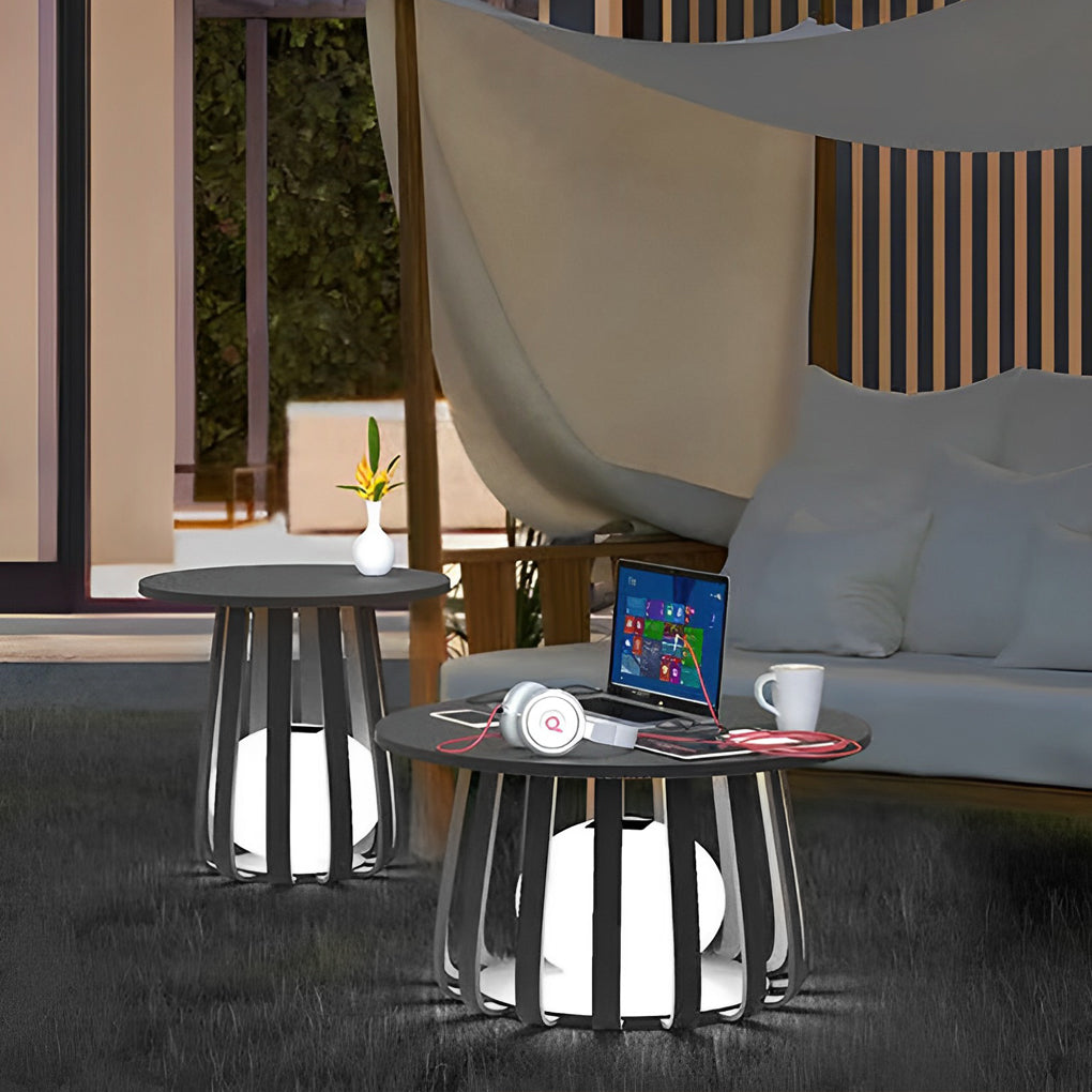 Round Waterproof RGB Iron Small Coffee Table Solar Light Outdoor Lanterns