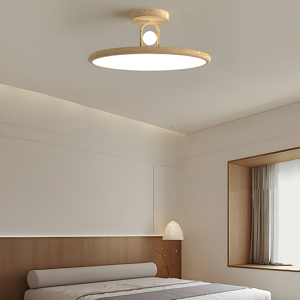 15.7/19.7-in Wood Grain Round Semi Flush Mount Ceiling Light