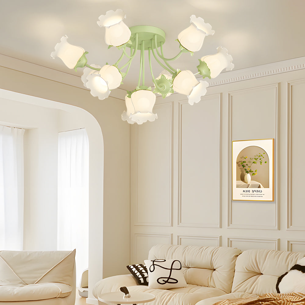 10 White Flowers 3 Step Dimming Creative Modern Ceiling Light Fixture