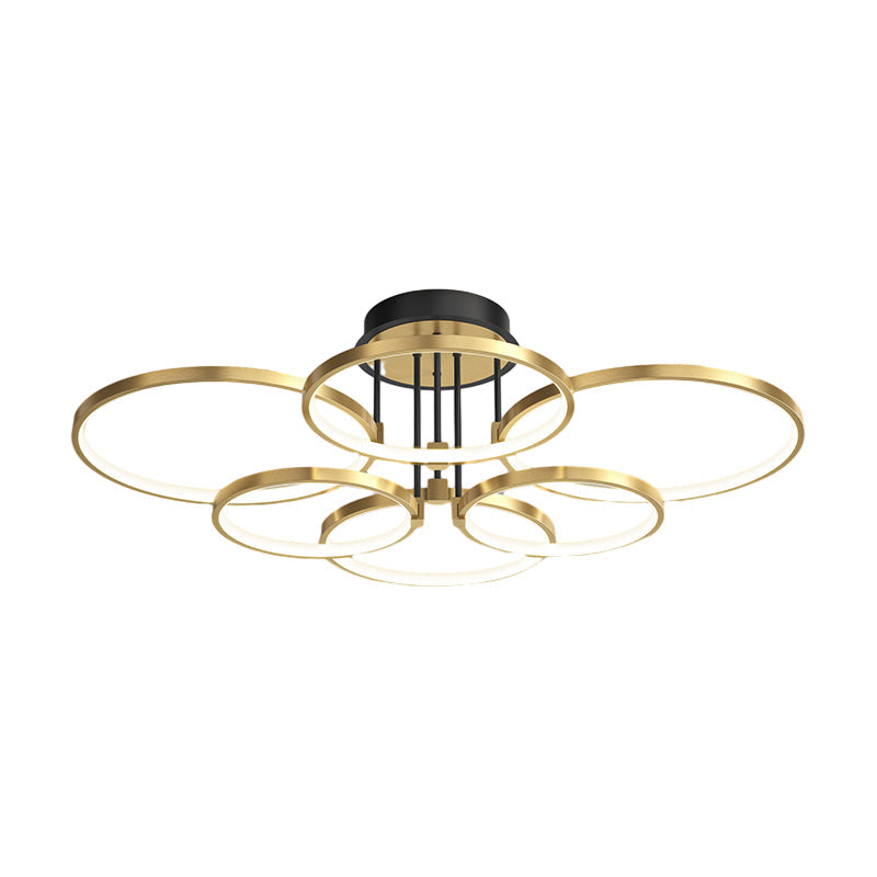 3/5/6 Rings Three Step Dimming Gold Modern Ceiling Lights with Leather