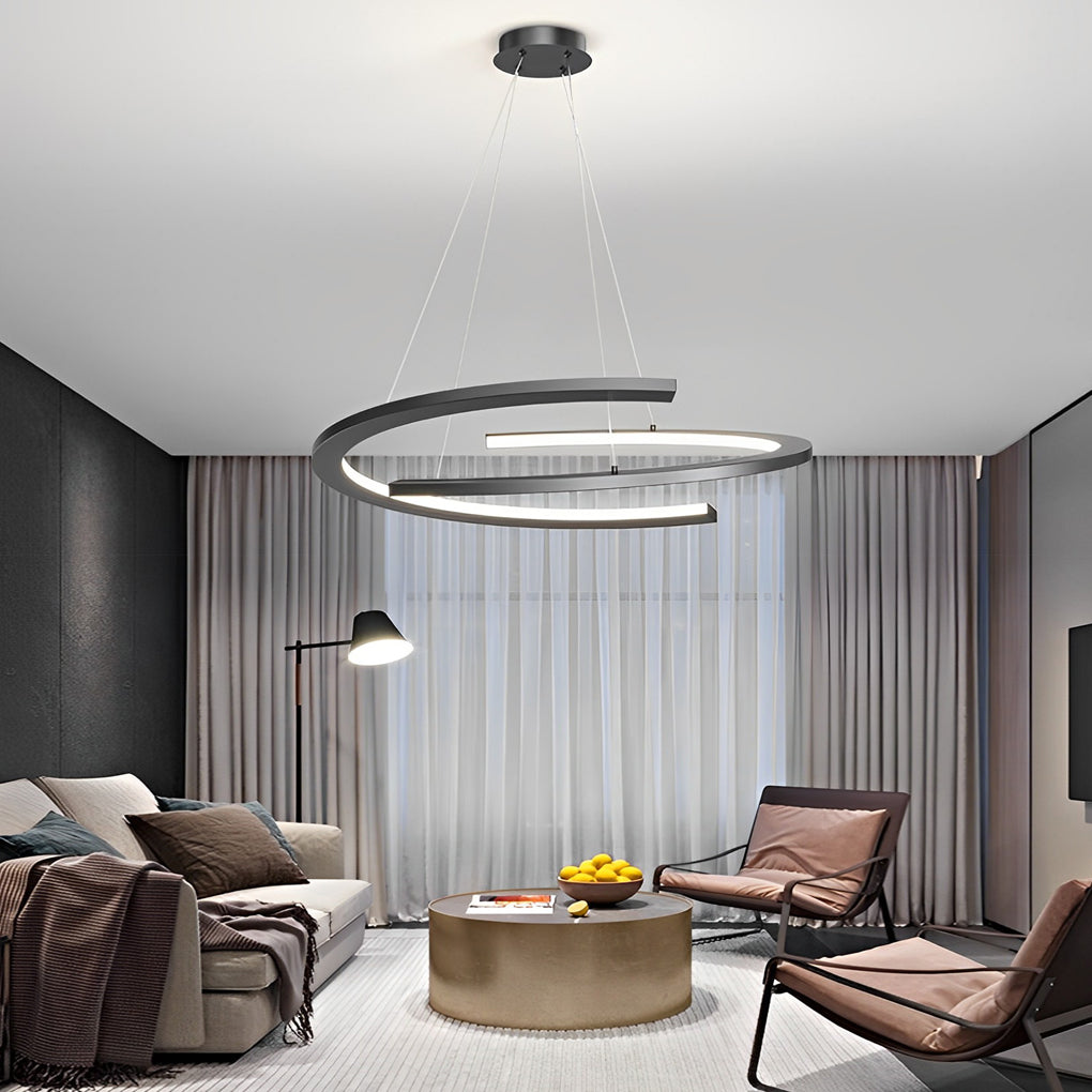 2 Semi-circular Creative LED 3 Step Dimming Black Modern Chandelier