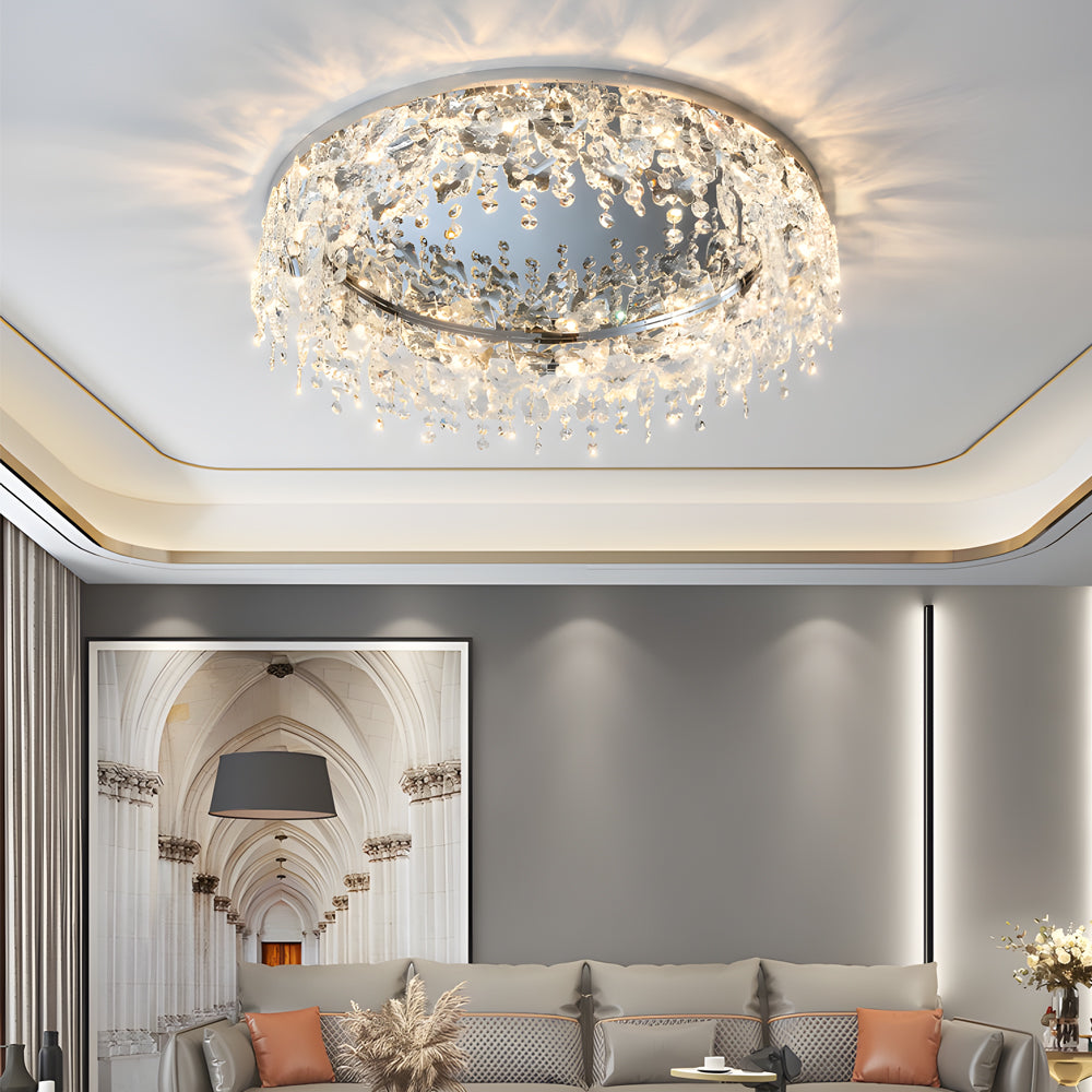 Round Crystal Pendant Tassels 3 Step Dimming Simple Modern Ceiling Lamp