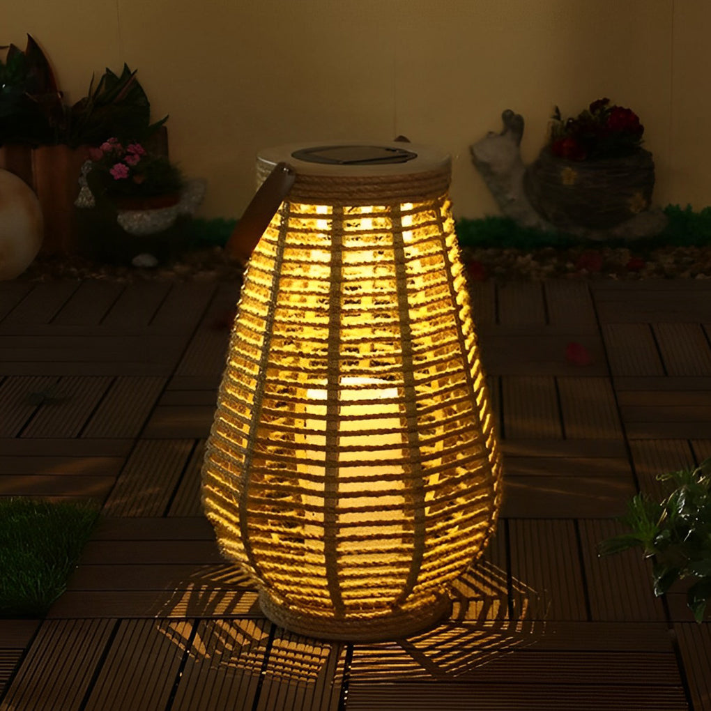 Portable Waterproof LED Ropes Rattan Brown Retro Outdoor Solar Lanterns