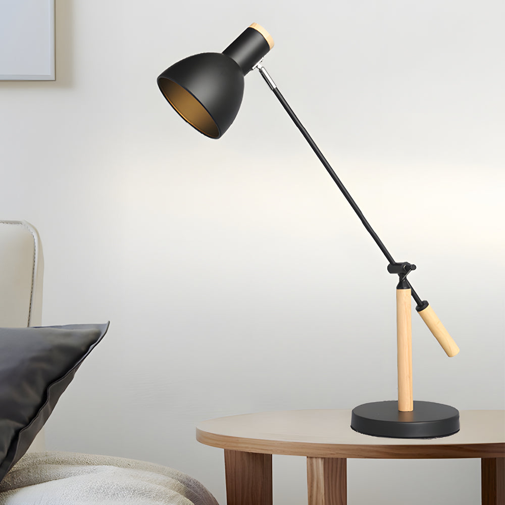 Adjustable Rotatable Wood and Metal Reading Desk Lamp for Modern Spaces