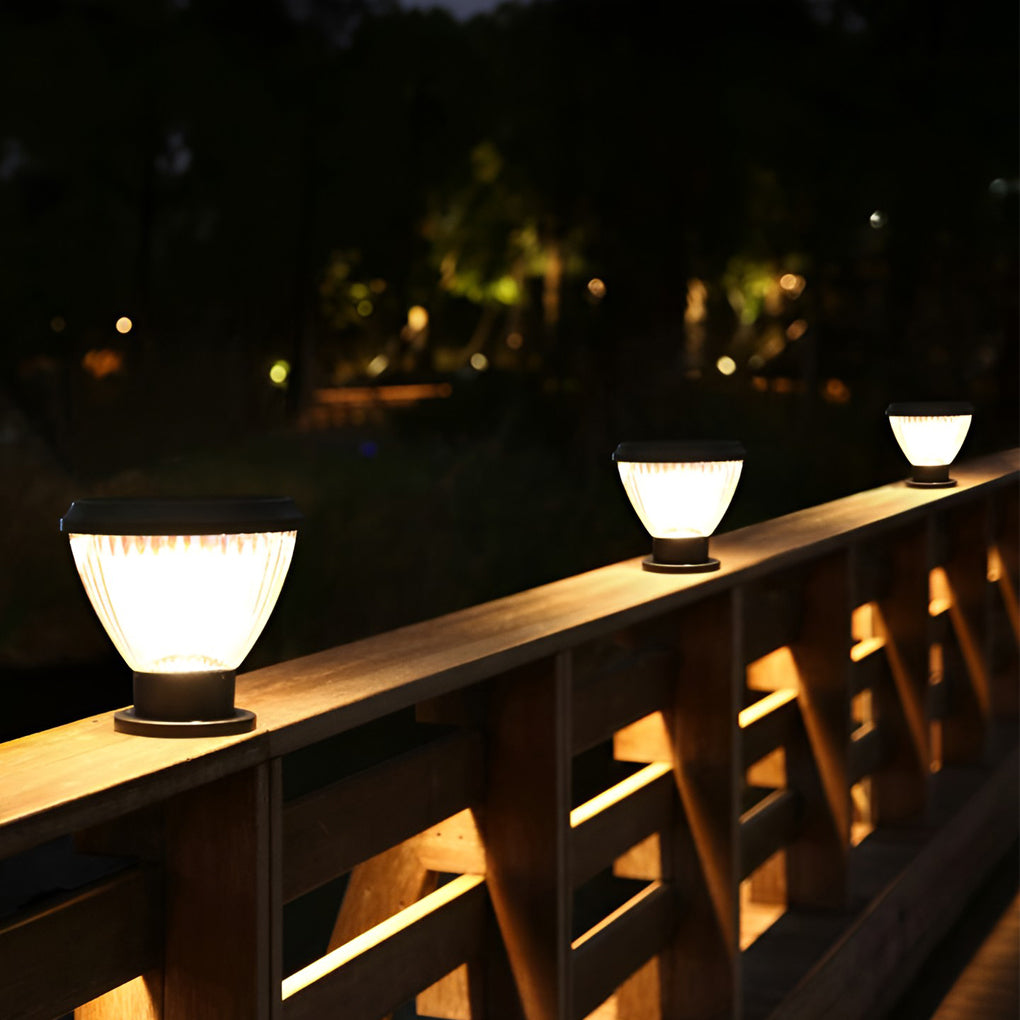 Round LED Fast Charging Black Modern Solar Post Caps Lights Pillar Light