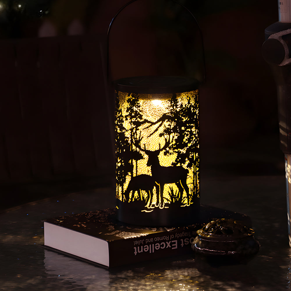 Iron Hollow Deer Silhouette Waterproof LED Modern Hanging Solar Lanterns