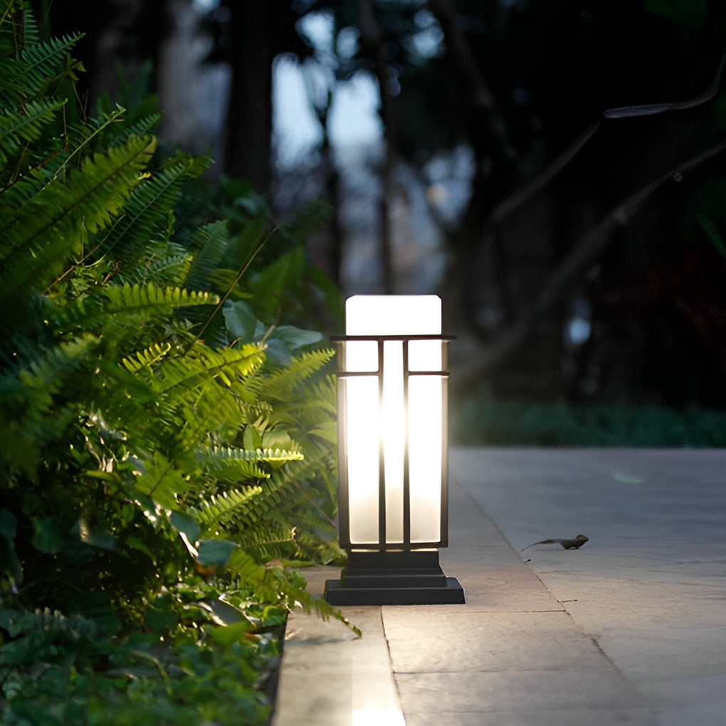 Outdoor Waterproof Frosted Glass Black Retro Fence Post Lights Column Lights