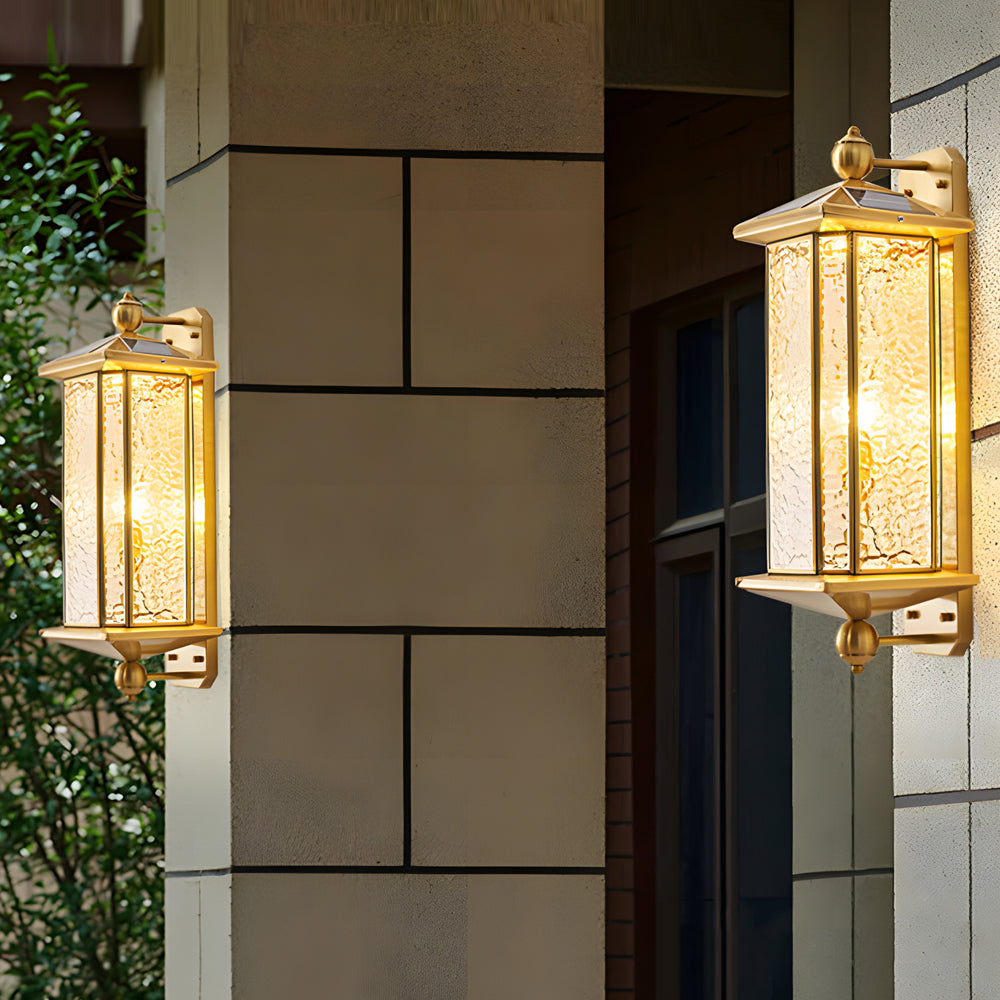 Elegant Brass Glass Lantern Copper Outdoor Wall Light