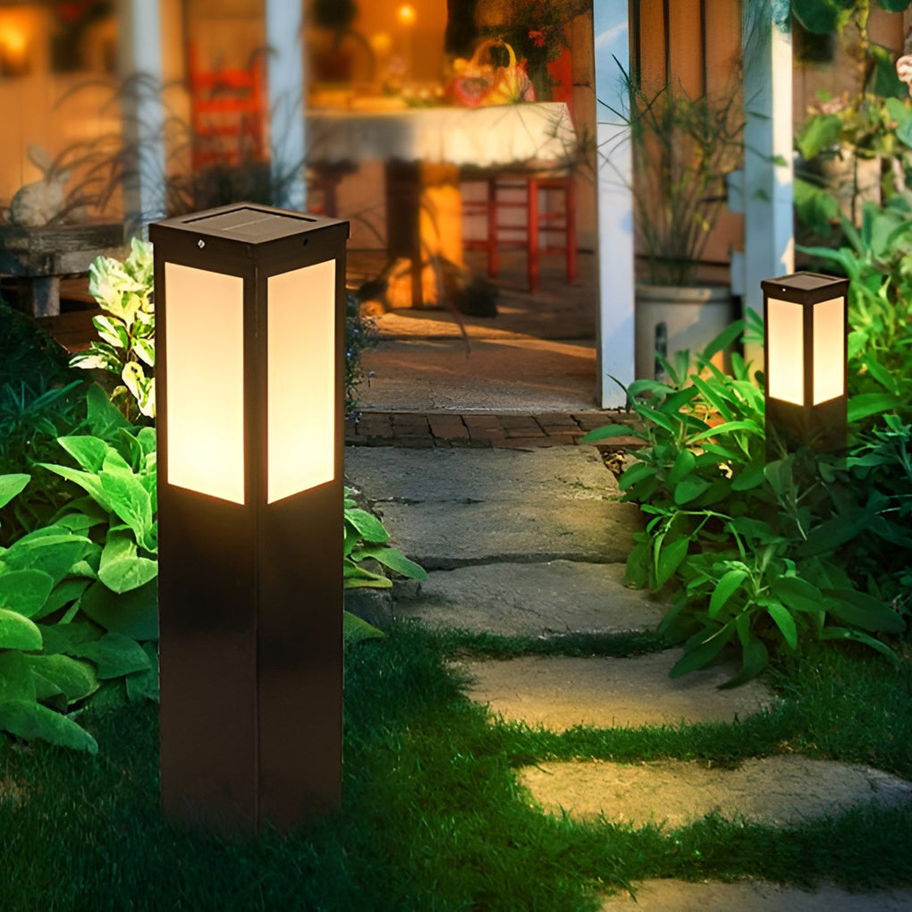 Industrial-Style Square LED Solar Landscape Lighting Waterproof Outdoor Pathway Lights with Remote Control