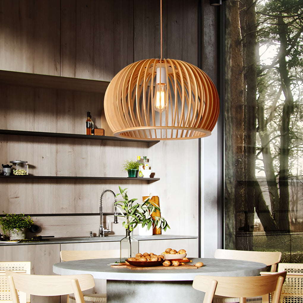 Semi-circle Wood Lantern Shaped Nordic Chandelier Kitchen Pendant Lighting