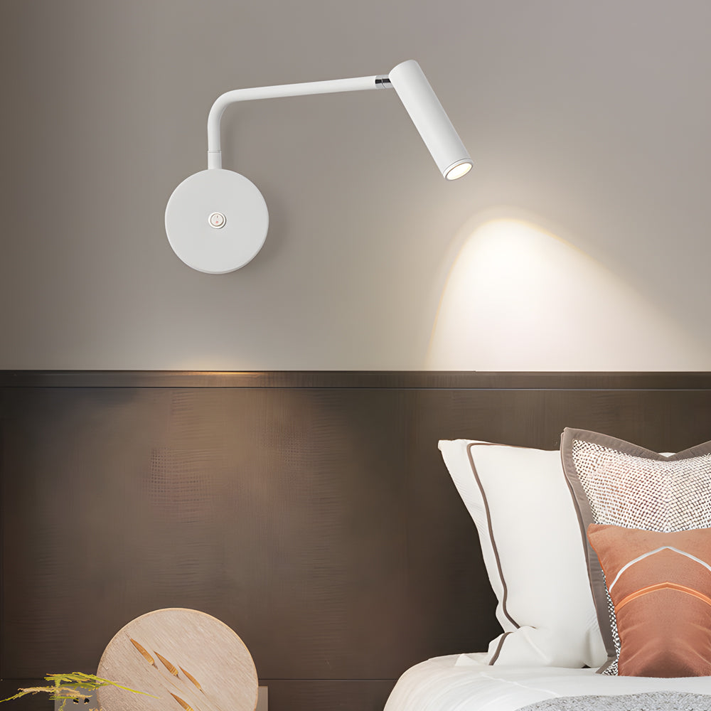 Black/White Tube LED Swing Arm Wall Light Adjustable Wall-Mounted Spotlight Bedroom Sconce Lamp