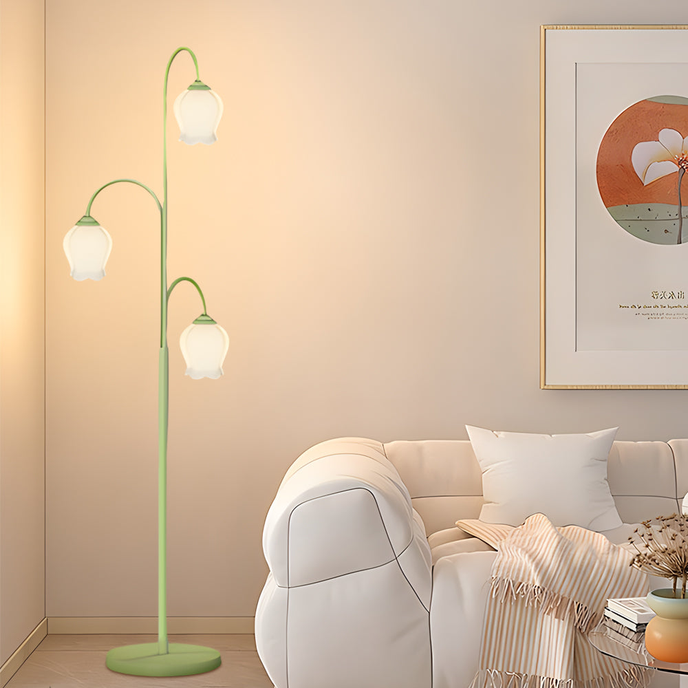 3-light Green Flower Dimmable Arc Hanging Tuilp Floor Lamp