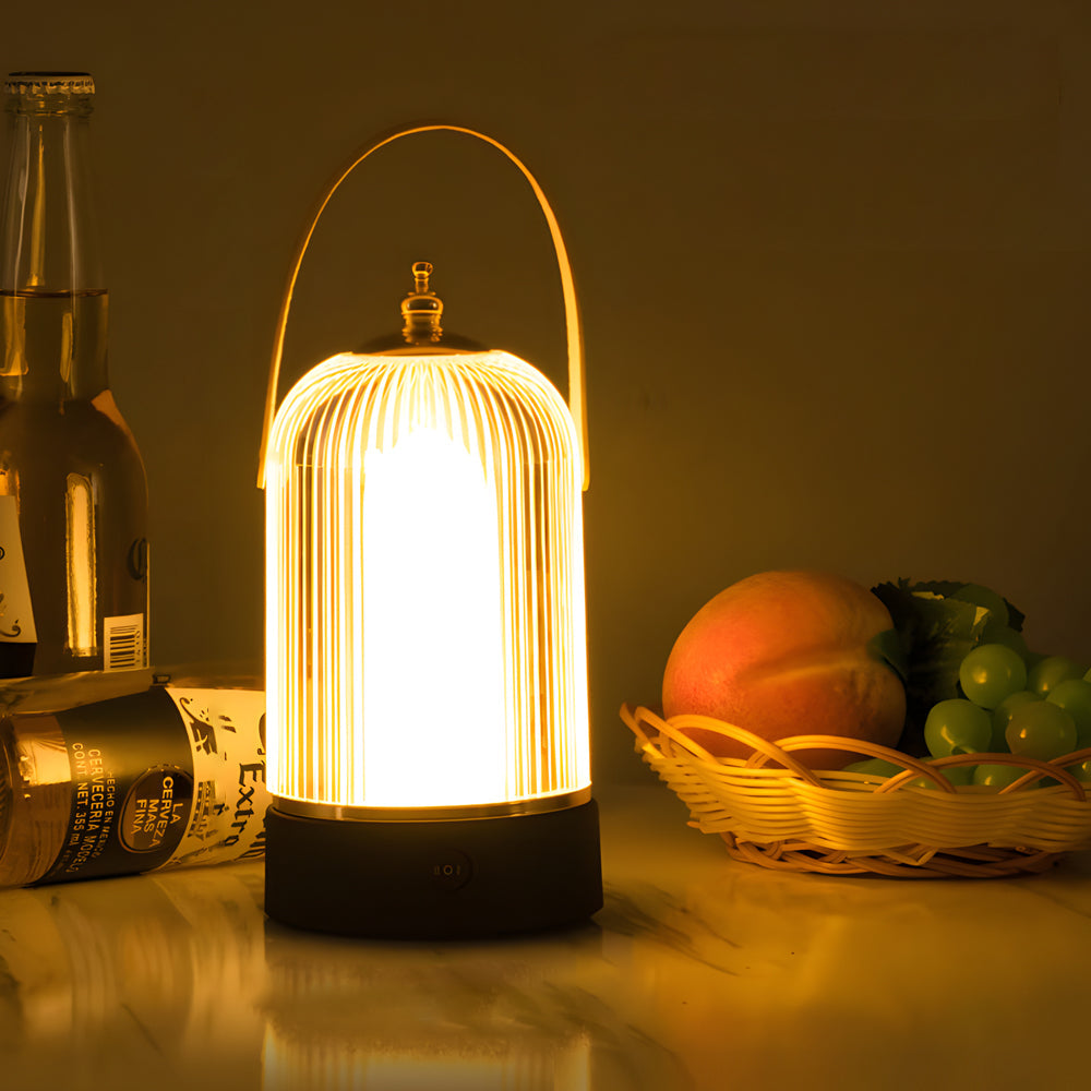 Ribbed Glass Table Lamp Lantern Ambient LED Beside Nights