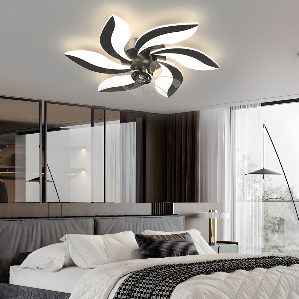 Flowers Leaves Shake Head 3 Step Dimming Modern Ceiling Fans with Light