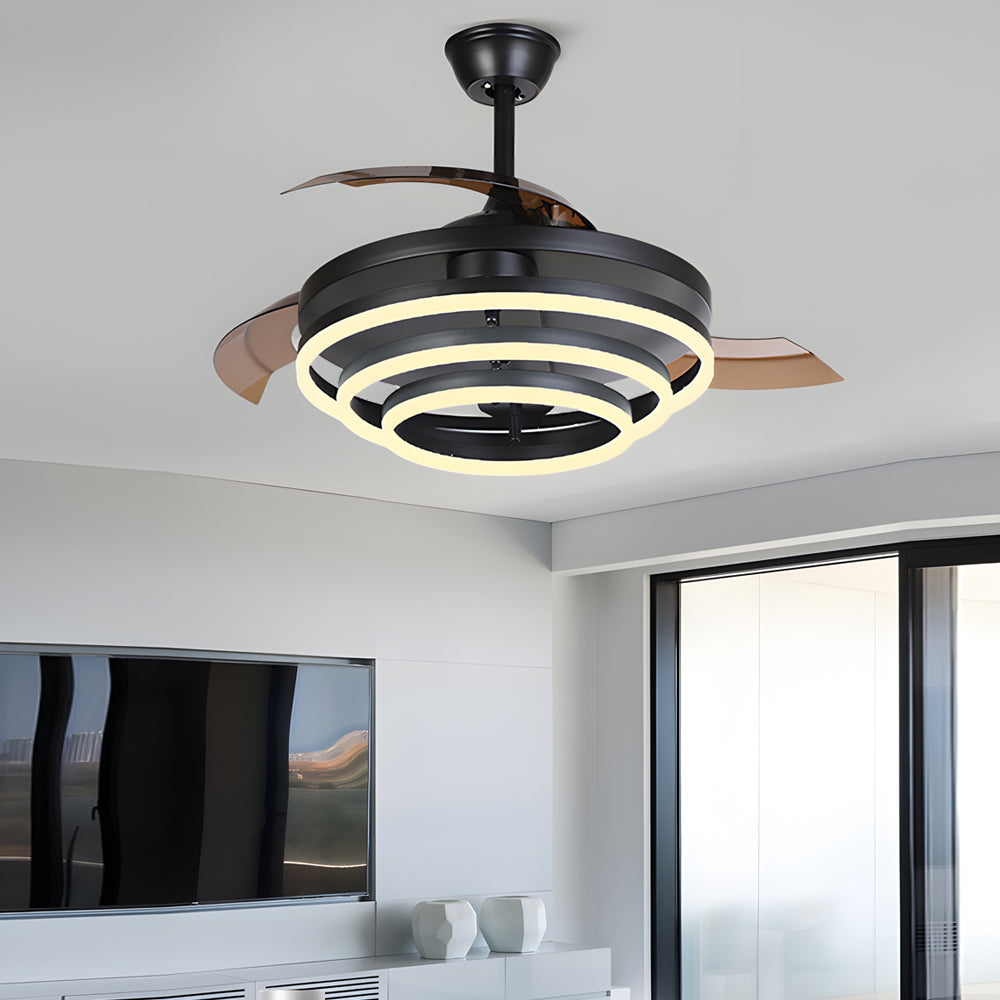 Modern 41" Retractable Ceiling Fan with LED Lights and Remote Control