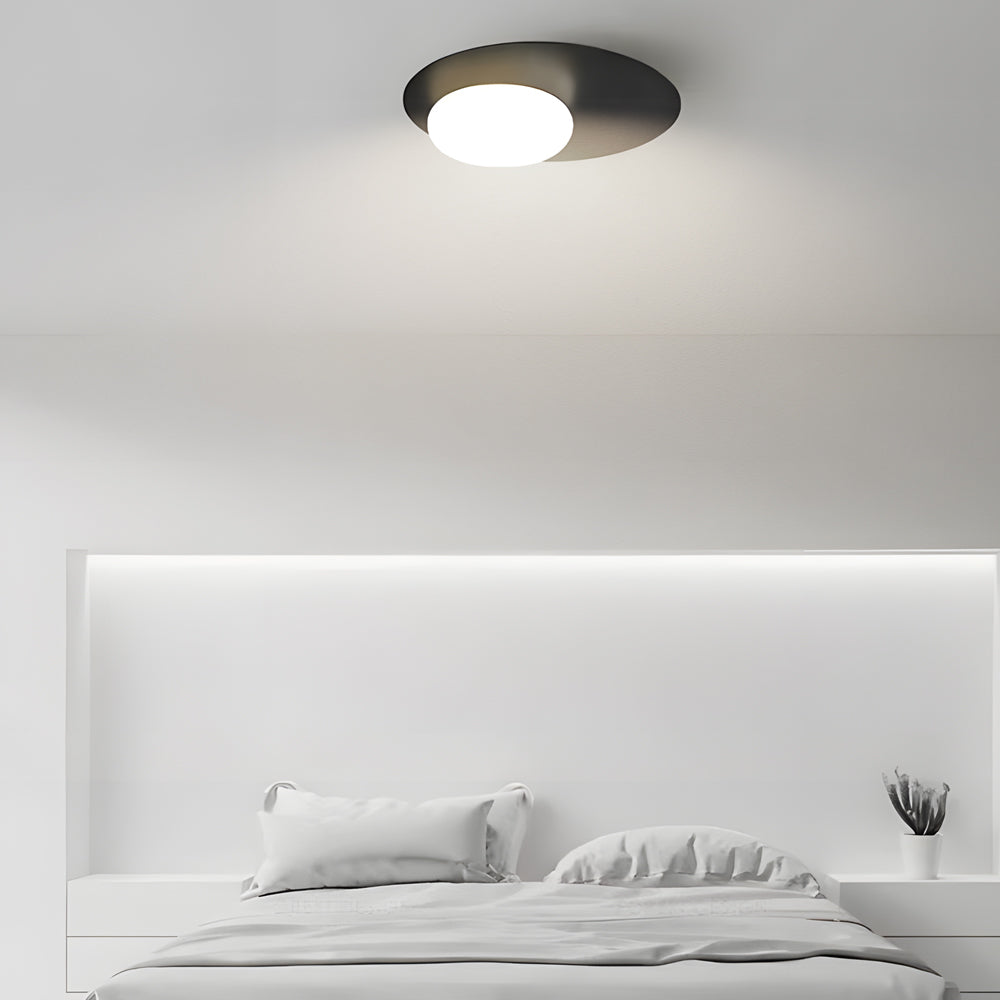 1-Light LED Oval Metal White Glass Flush Mount Ceiling Light