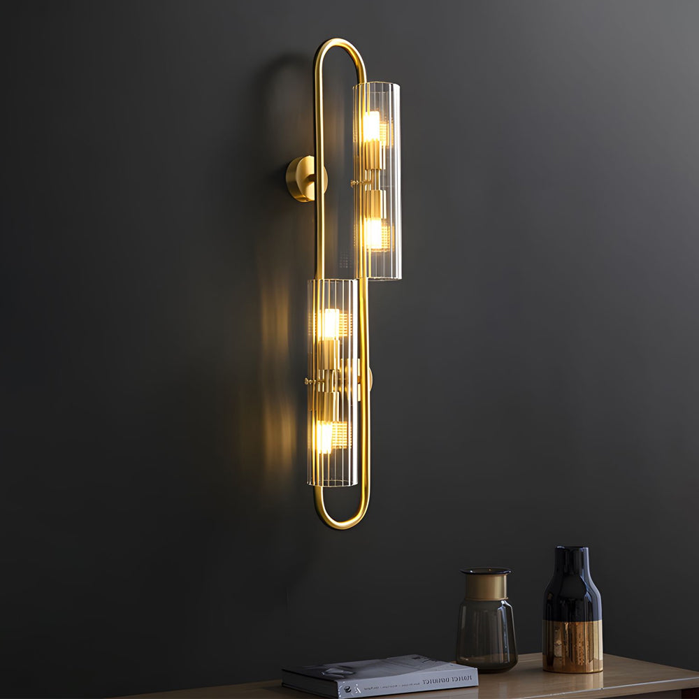 Modern Luxury 4-Light Oval Brass Wall Lamp with Clear Glass Shade