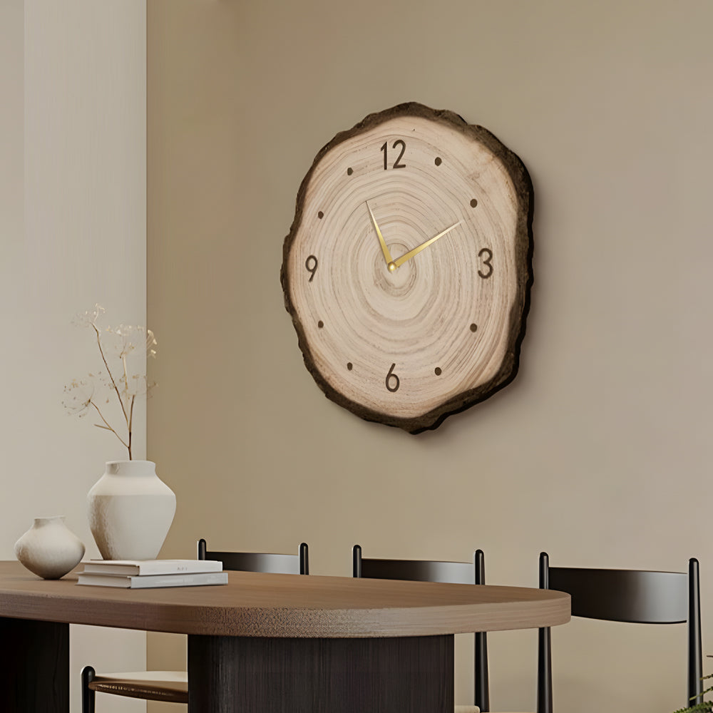 Rustic Round Wood Slice Clock with Remote Control and LED Lights - US Plug