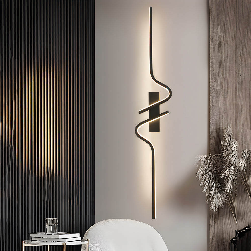 Minimalist Long Wave Aluminum Black Decorative LED Wall Lamp