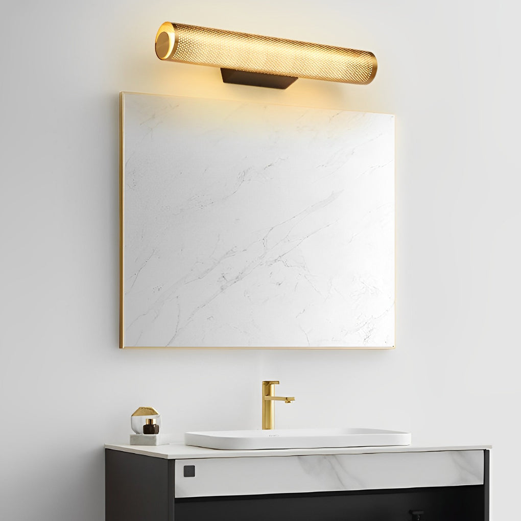 Gold Perforated Cylindrical Bathroom Vanity Light with Mesh Design