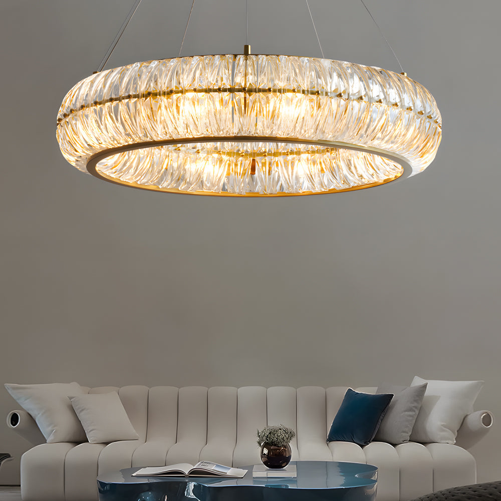 Round Glass Luxury 3 Step Dimming Simple Long Post-Modern Chandelier