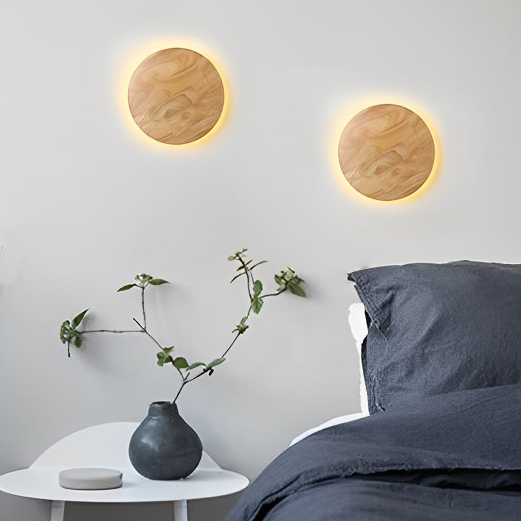 Round Oval Creative LED Wood Nordic Bedside Wall Lamp Wall Sconce Lighting