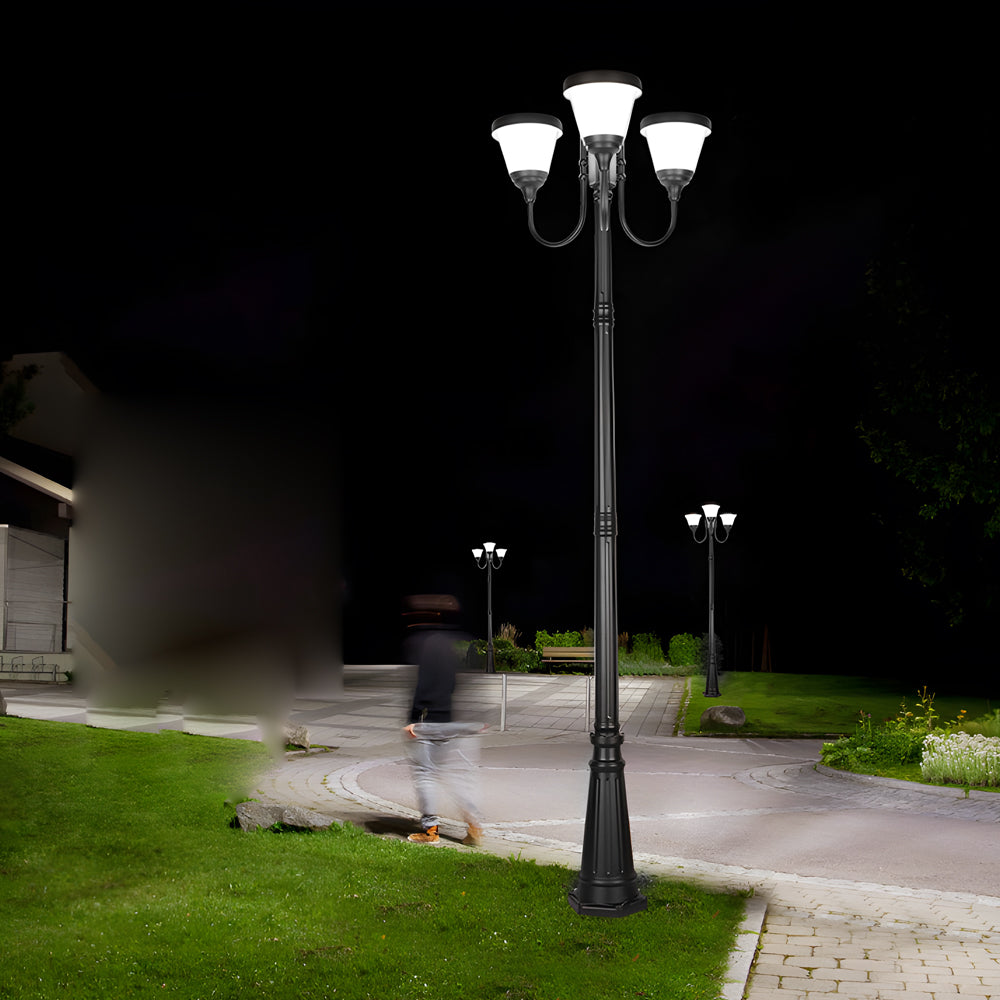 3-Light Black Finish Traditional Outdoor Street Lights with Post Top