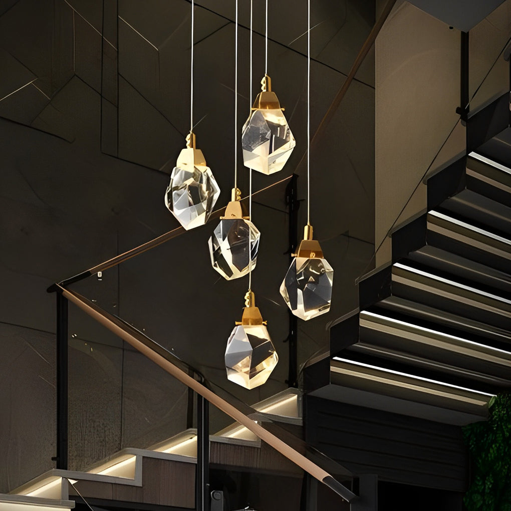 Spiral Crystal Electroplating Metal Modern Duplex Staircase Chandelier