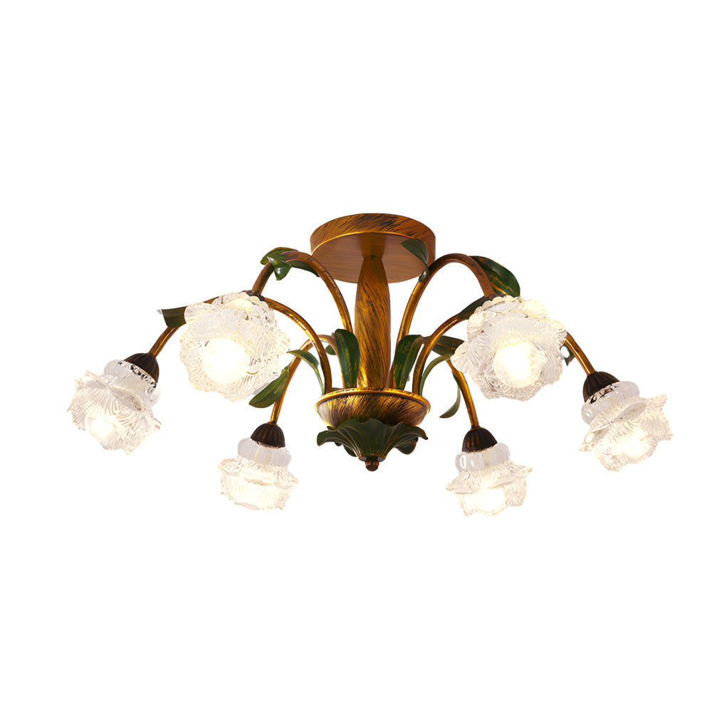 Pastoral Creative Flowers 3 Step Dimming American Style Ceiling Light Fixture