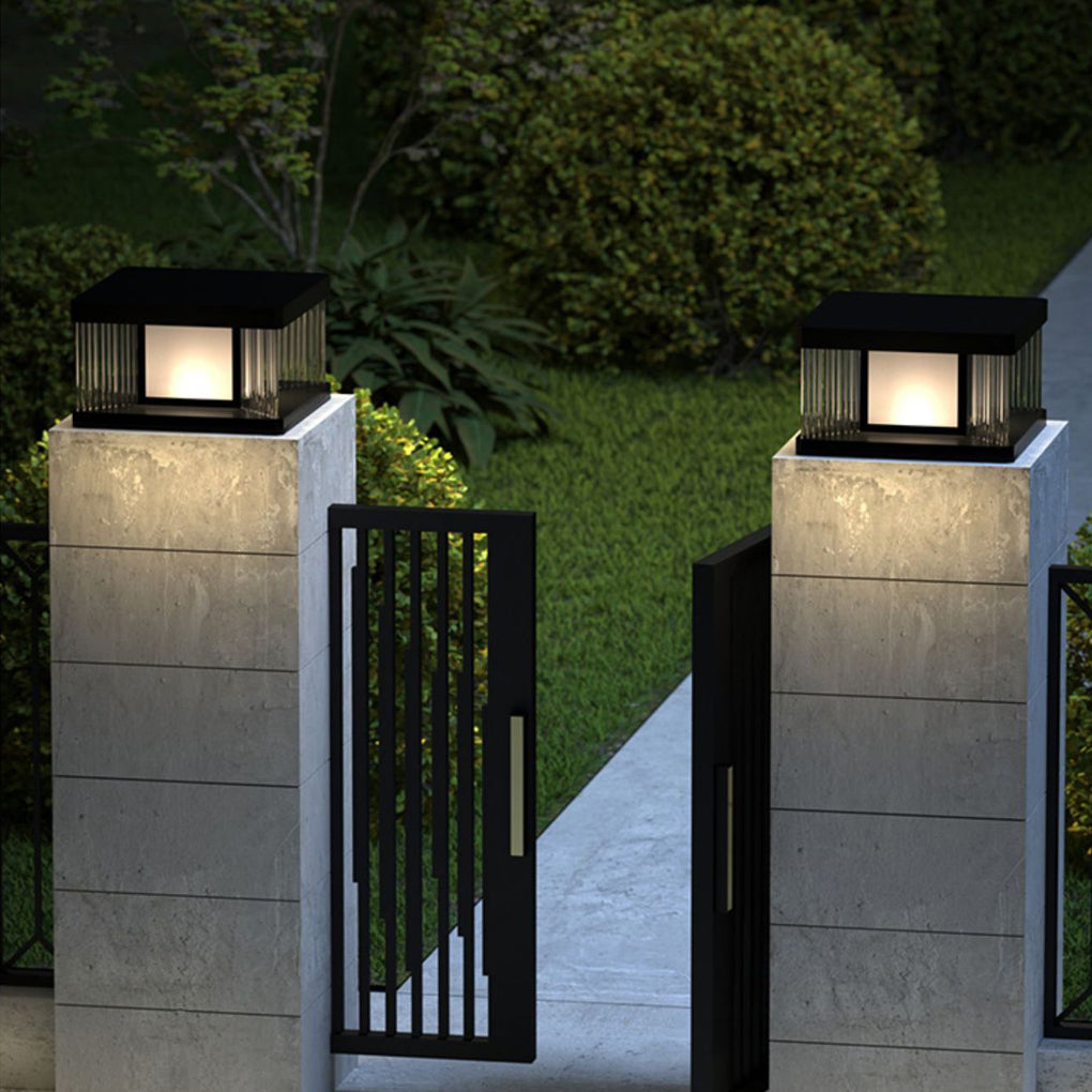 Waterproof IP65 LED Glass Acrylic Black Modern Solar Fence Post Lights