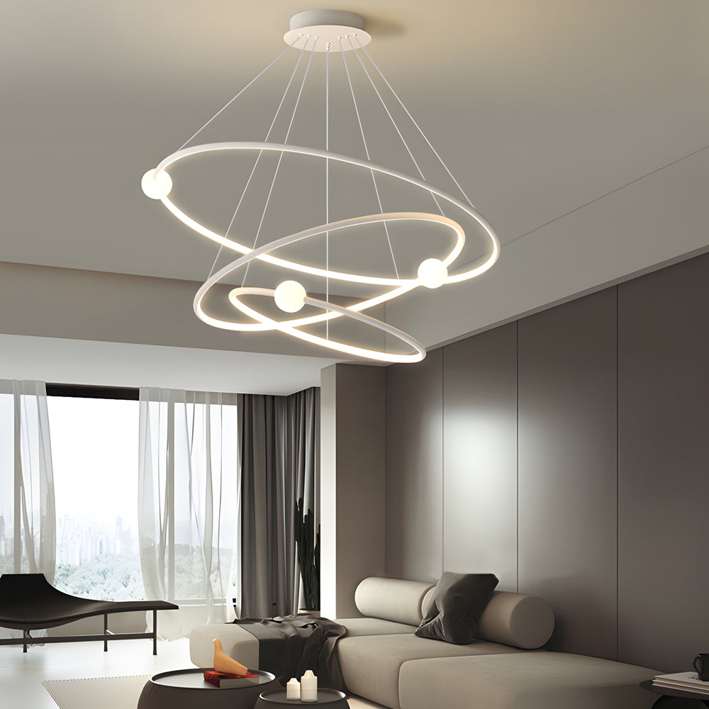 White/Black  Circular Pendant Lamp Dimmable LED Rings Chandelier