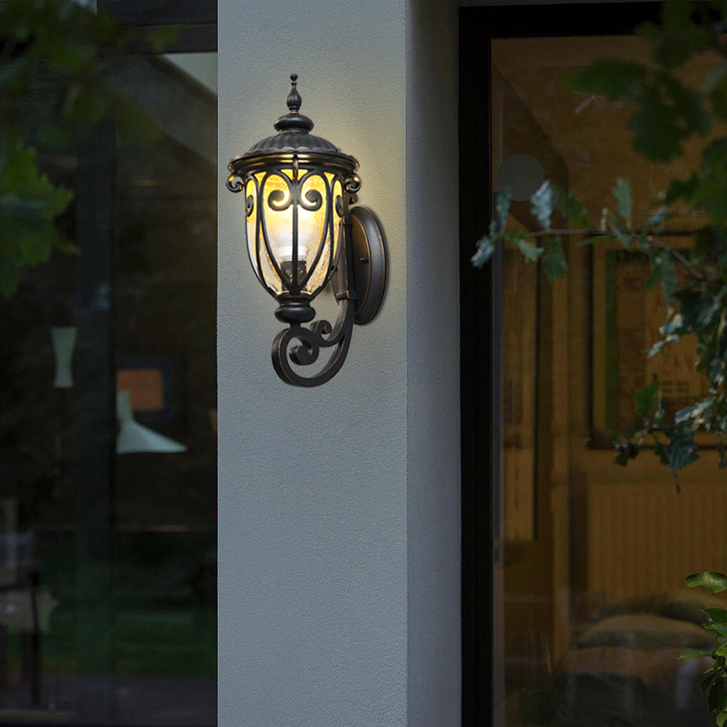 1-Light Antique Black Waterproof Seeded Glass Outdoor Wall Light