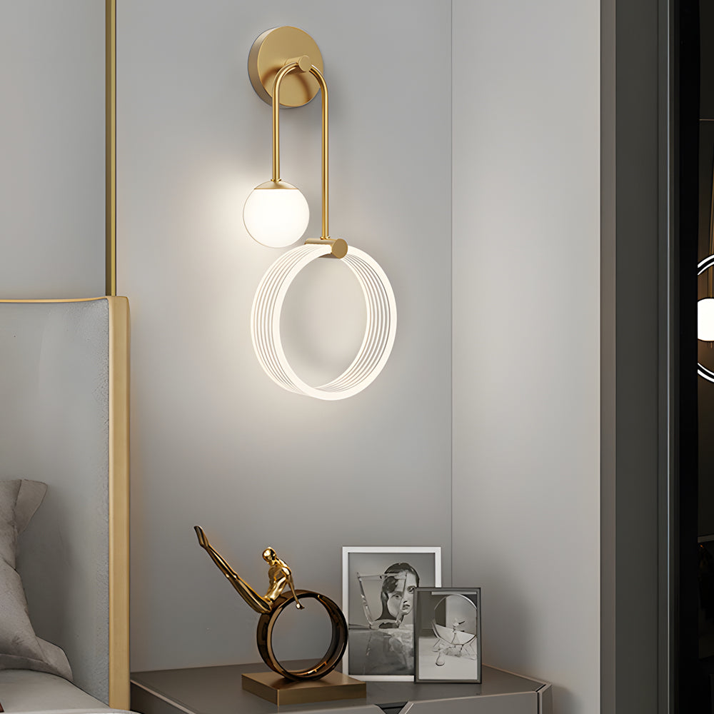 Modern 2-Light LED Wall Sconces with Acrylic Ring and Frosted Globe