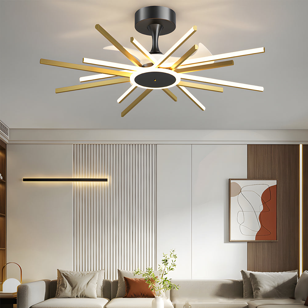 Spiral Linear Modern LED Ceiling Fan in Black/Gold - Silent Fan Light Fixture