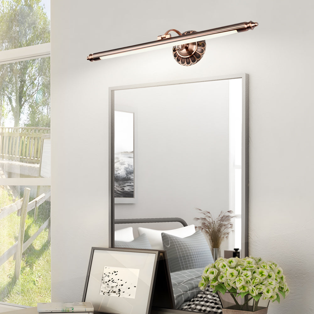 Retro Cylinder LED Bathroom Vanity Light with Flower Accents in Bronze Finish