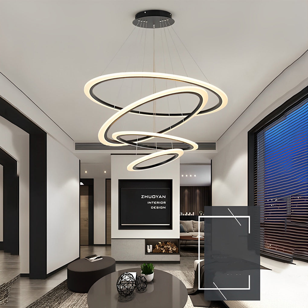 4-ring Geometric LED Modern Chandelier Pendant Light Hanging Lamp Island Lights