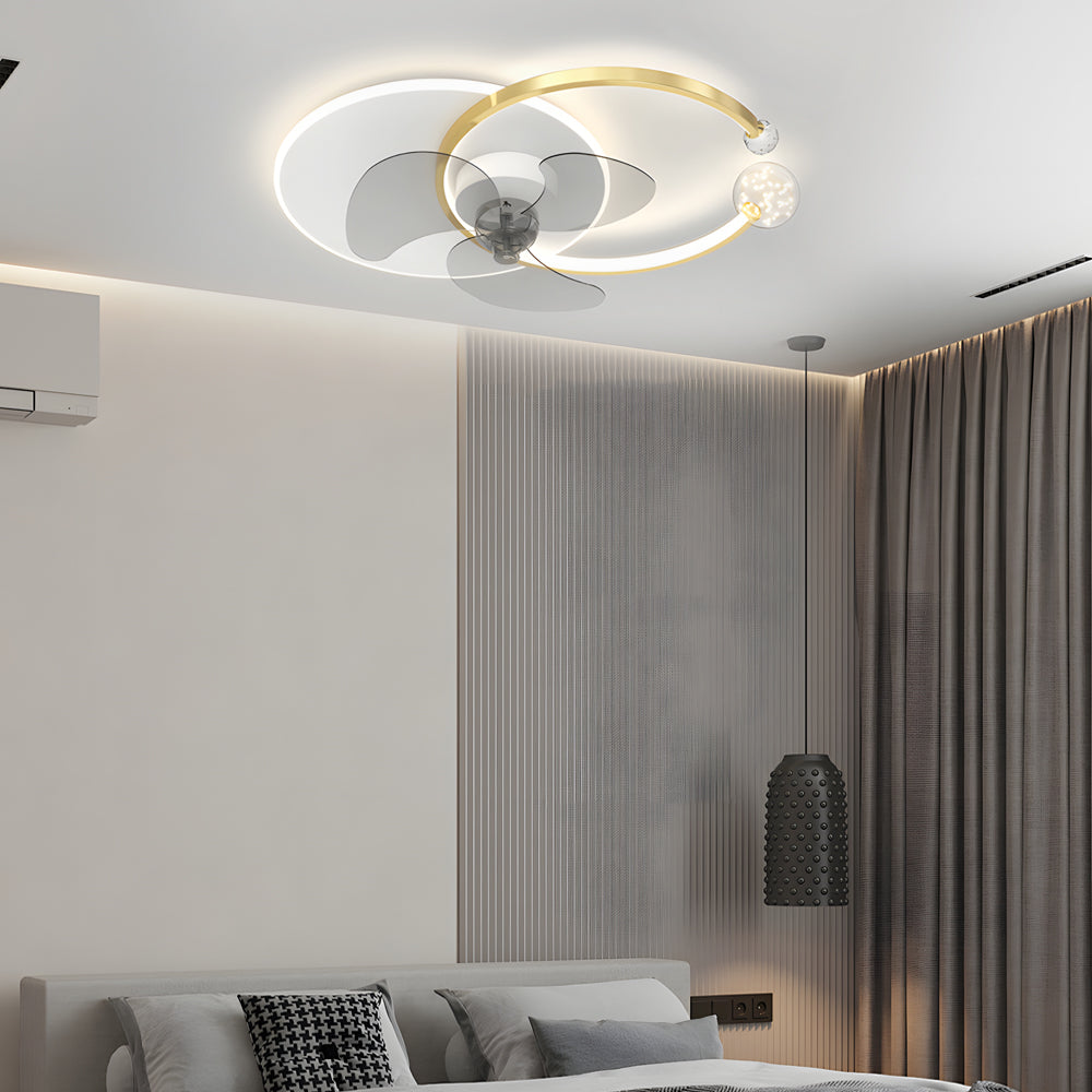 Mute Creative Round Ring 3 Step Dimming Modern Flush Mount Ceiling Fan Lamp