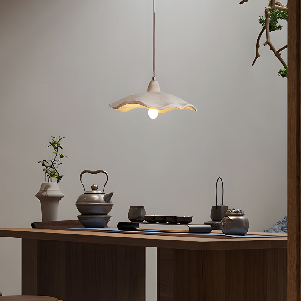 Japanese 1-Light Cement Wavy Pendant