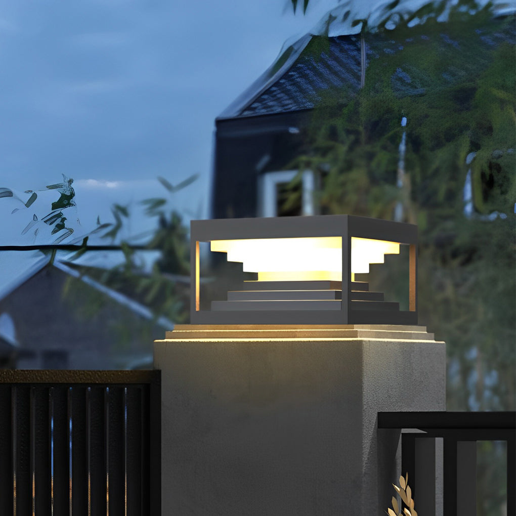 Square Steps Creative Waterproof LED Black Modern Solar Post Caps Lights