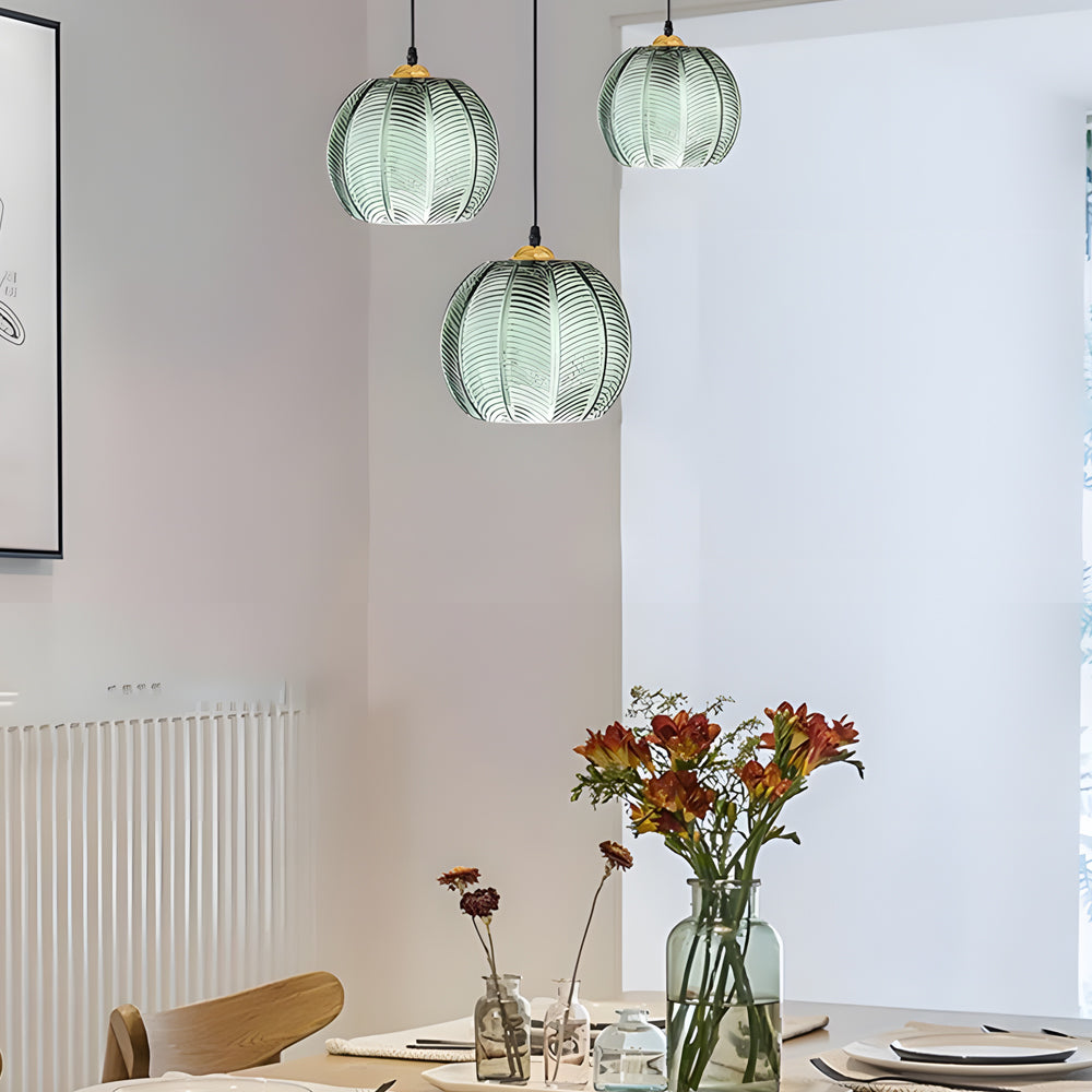 Green Leaves Texture Glass Kitchen Island Lighting Pendant Lights