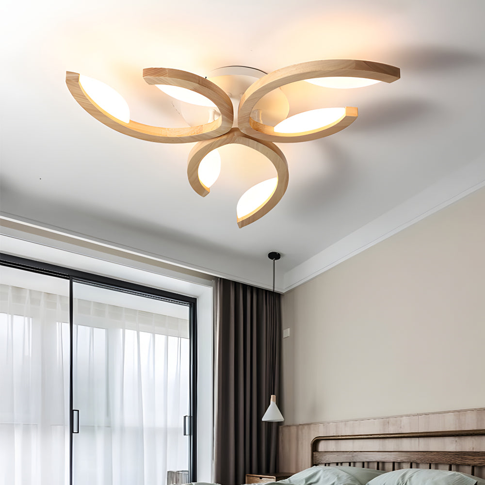 Multi-lights Floral Design Wood Semi Flush Mount Ceiling Light for Living Room