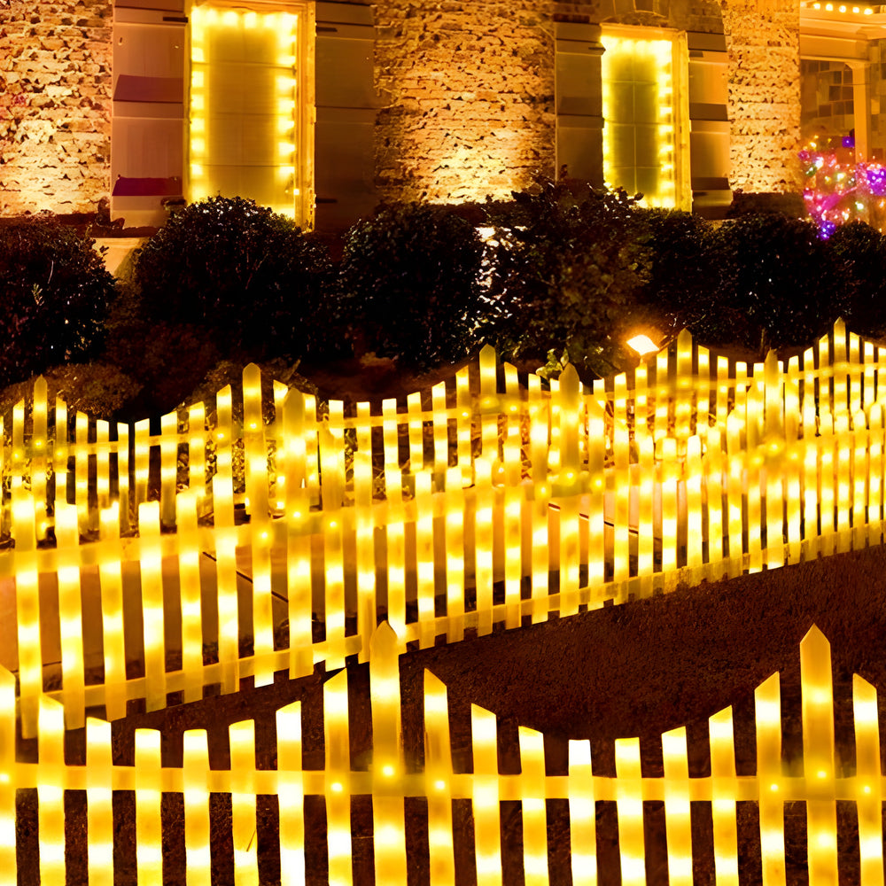 8-Pack Wave-Shaped Solar LED Lighted Garden Fence for Christmas