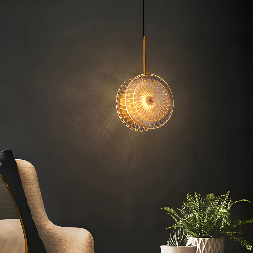 Modern Crystal Glass Disc Pendant Light with LED 1-Light Round Hanging Lamp