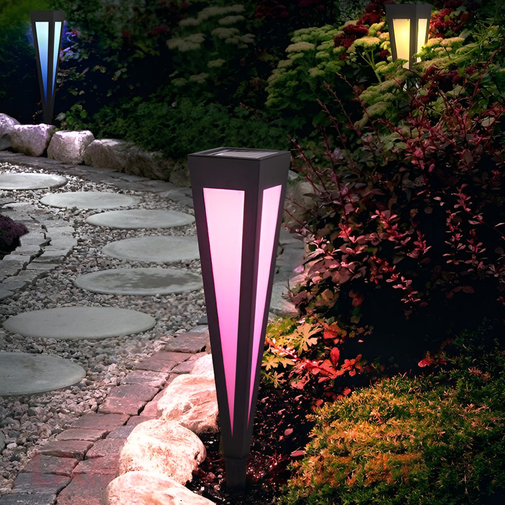 Square Conical LED Waterproof RGB Solar Lights Outdoor Pathway Lights