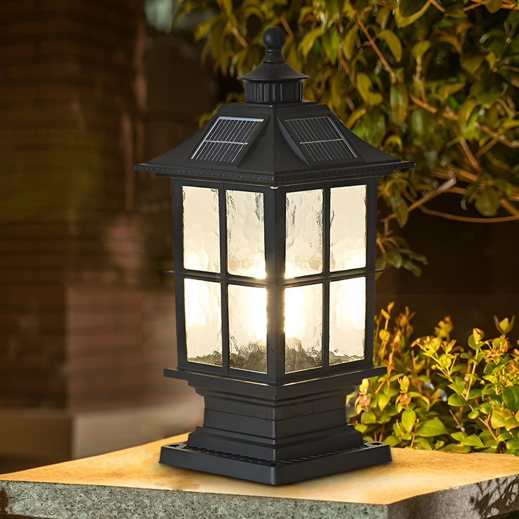 Waterproof Dimming LED Black Modern Solar Post Caps Light with Remote Control