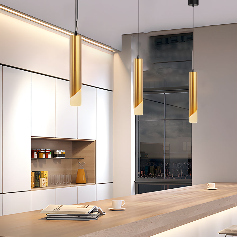 Hardware Slender Cylinder 3 Step Dimming Gold Modern LED Pendant Lights